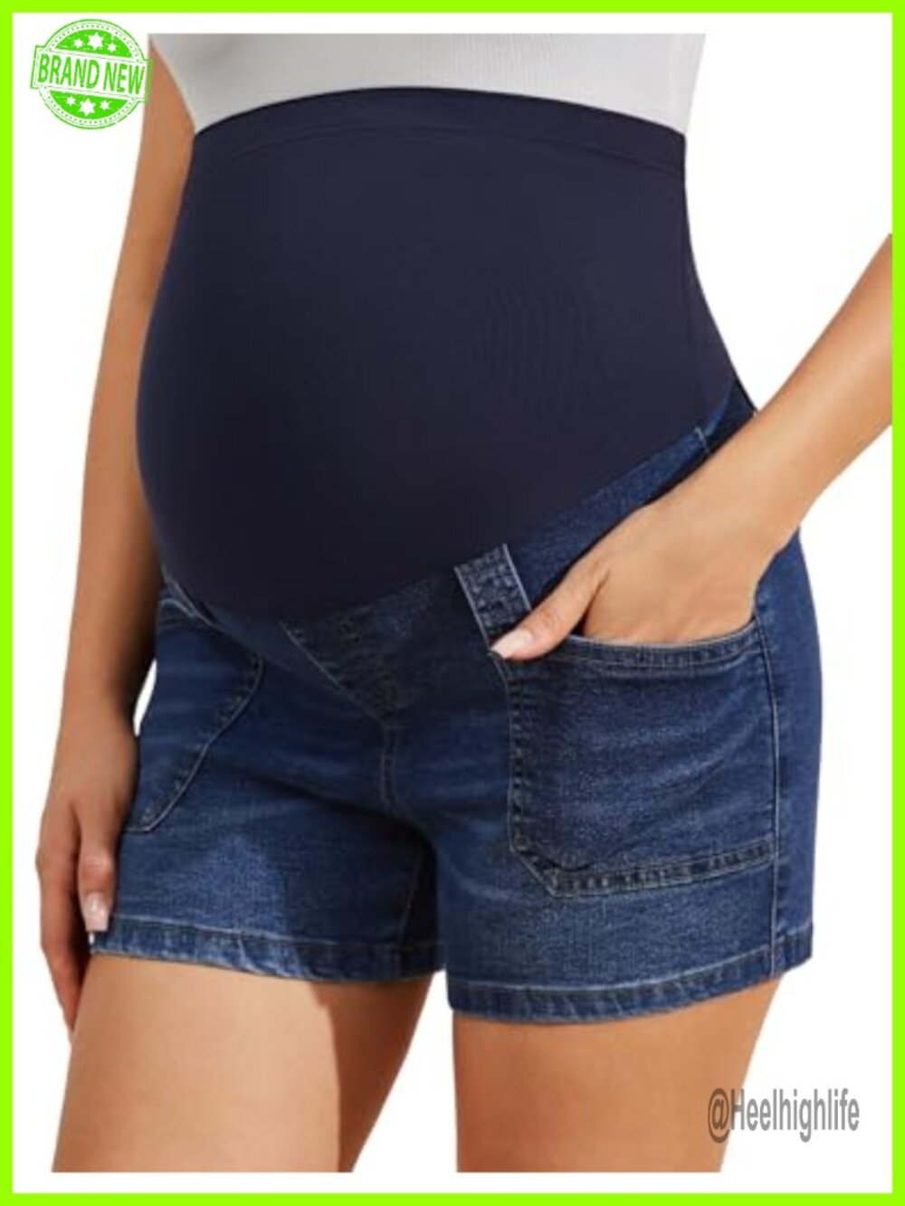 Maternity Denim Shorts Over The Belly Pregnancy Jean Shorts Deep Pockets High